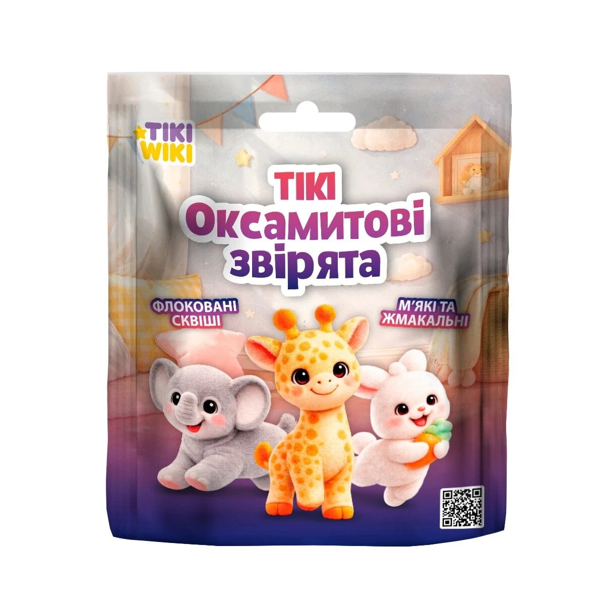Игрушка-сквиш Tiki Wiki Бархатные зверьки, флокированное покрытие 6,5 см (KD-ZRDW2025011)