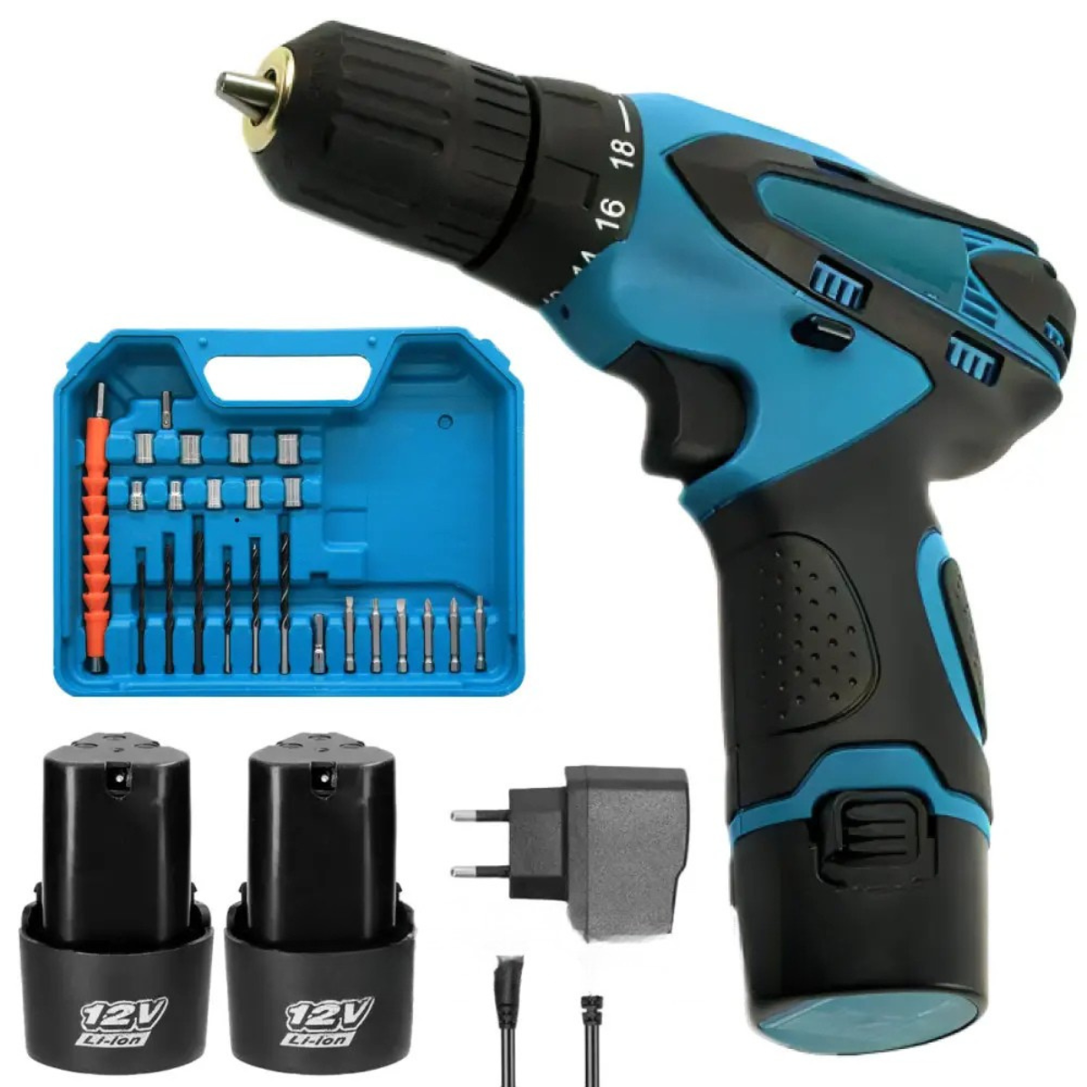 Шуруповерт аккумуляторный Makita DF330DWE с набором бит 12V 2 Ah 2 аккумулятора/кейс Бирюзово-черный (31301406)