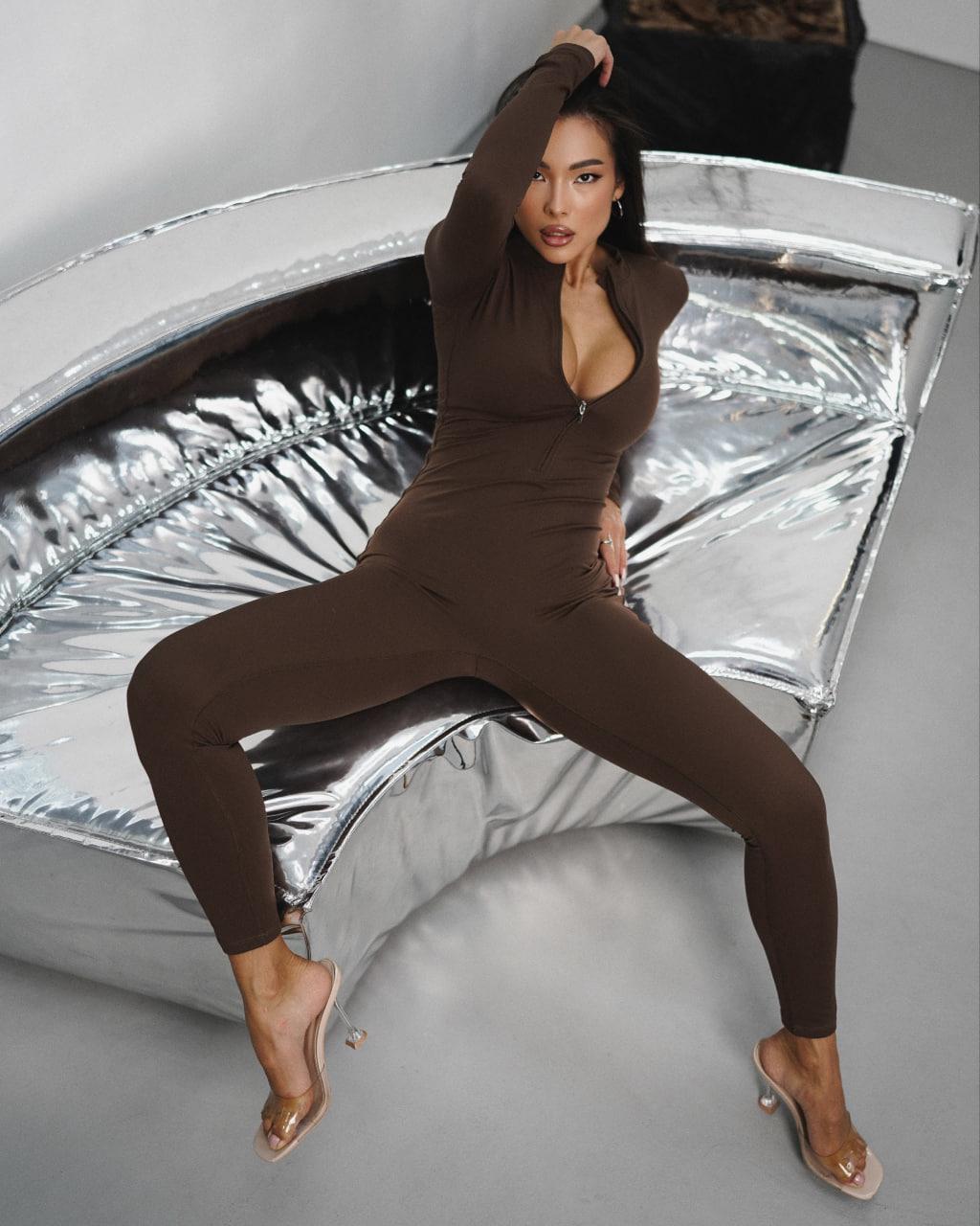 Комбінезон спортивний щільний з чашками та без пуш-ап L Темно-коричневий (GX04L) - фото 6 Комбінезон спортивний щільний з чашками та без пуш-ап L Темно-коричневий (GX04L) - фото 6