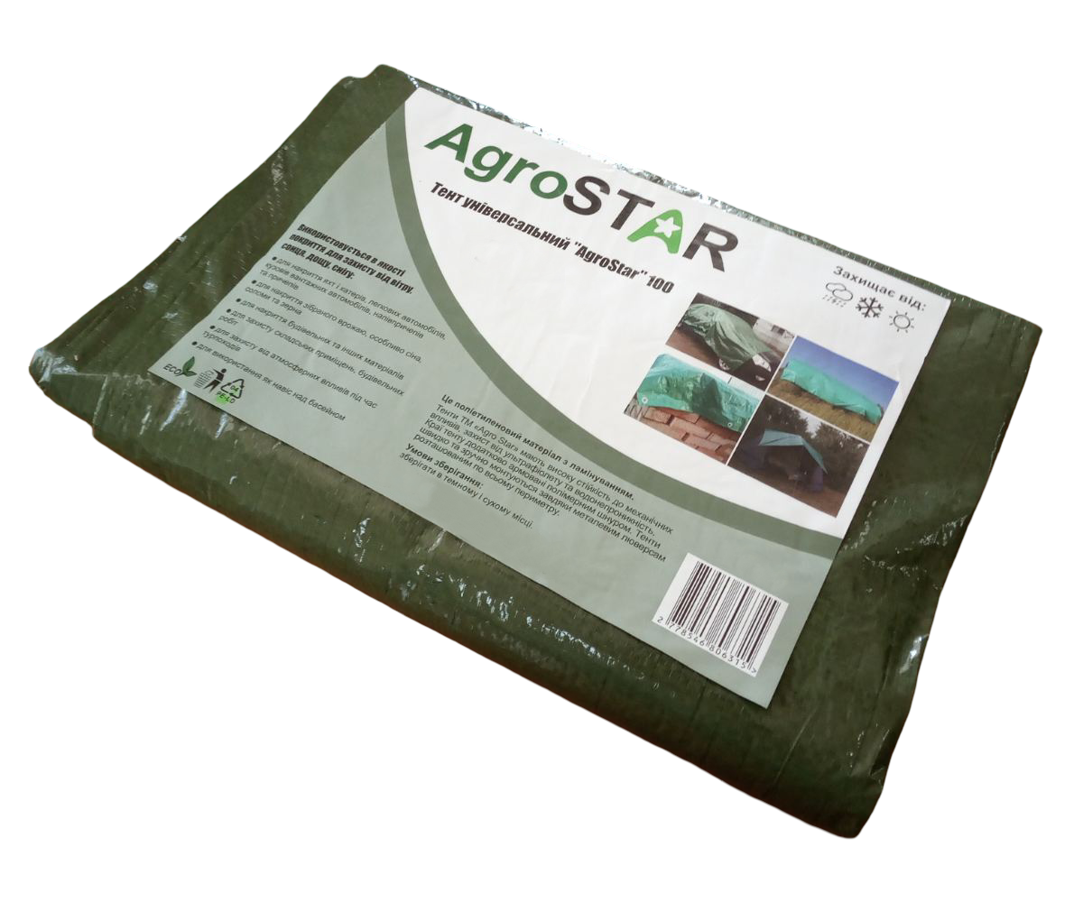 Тент тарпауліновий зелений AgroStar водостійкий з люверсами 100 г/м² 6х4 м (А0051612) Тент тарпауліновий зелений AgroStar водостійкий з люверсами 100 г/м² 6х4 м (А0051612)
