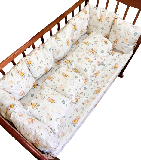 Бортики-подушки на детскую кроватку 12 подушек и простынь на резинке (845)