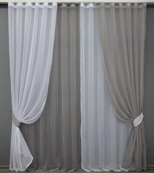 Комплект штор Инь/Янь шифон 1,5х2,7 м 4 шт. Белый/Серый (010дк)