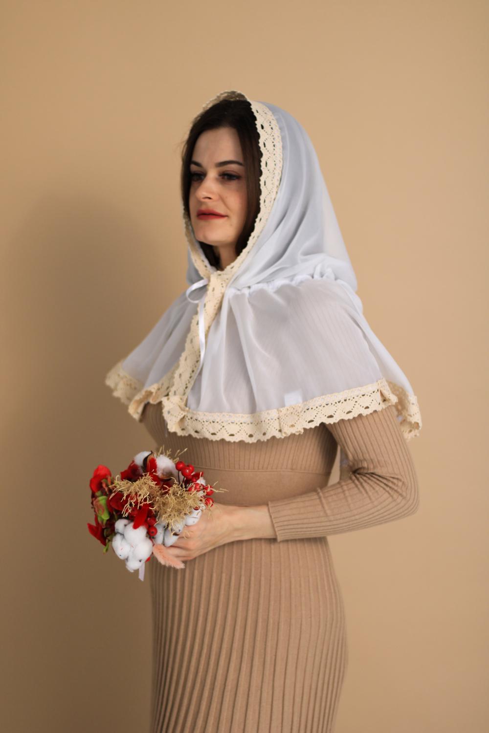 Палантин для храму на голову 80x120 см Білий (п003) - фото 6