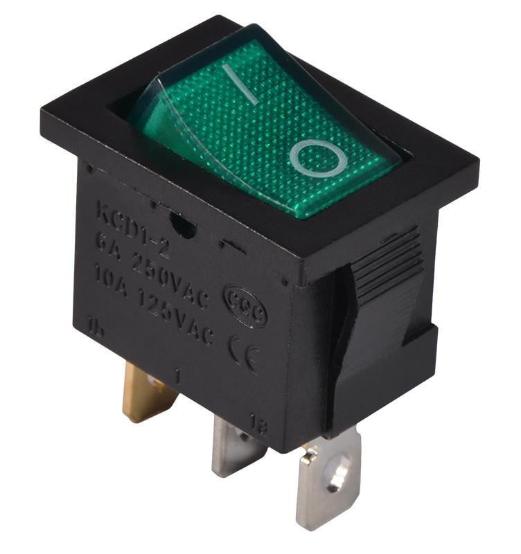 Переключатель клавишный АСКО-УКРЕМ KCD1-2-101N GR/B 220V 1 клавиша с подсветкой Зеленый (A0140040054)