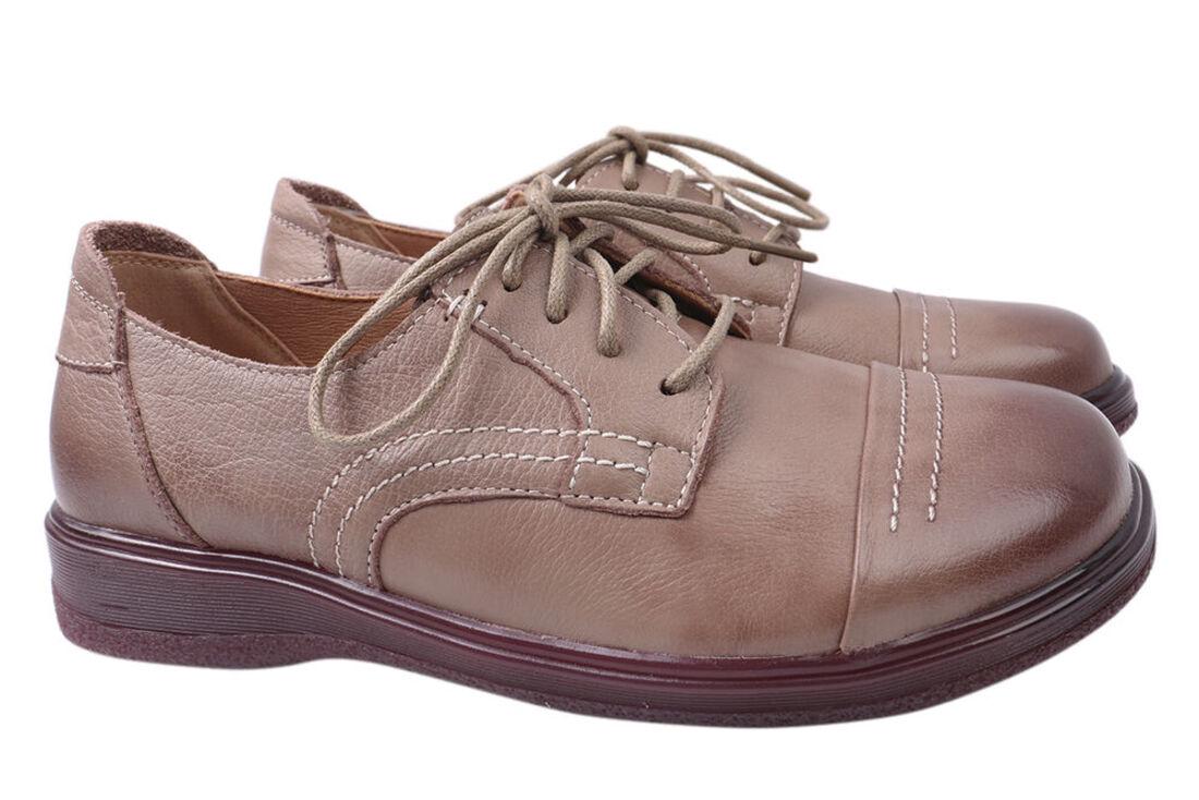 Туфли женские Farinni из кожи на низком ходу на шнуровке р. 36 Капучино (165-21DTC)
