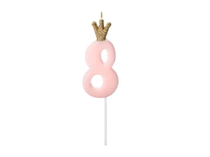 Свеча для торта Partydeco 8 с короной 9,5 см Розовый (5900779171831)