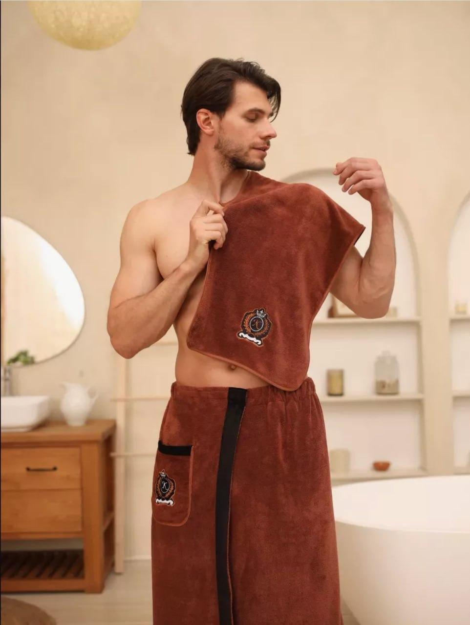 Набор для сауны юбка полотенце микрофибра 85х150 см Коричневое (Д-novo-m-sauna-0017) - фото 4