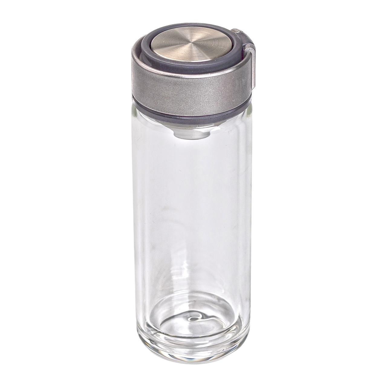 Термос стеклянный с двойными стенками и ситечком 0,33 л Серый (5509)