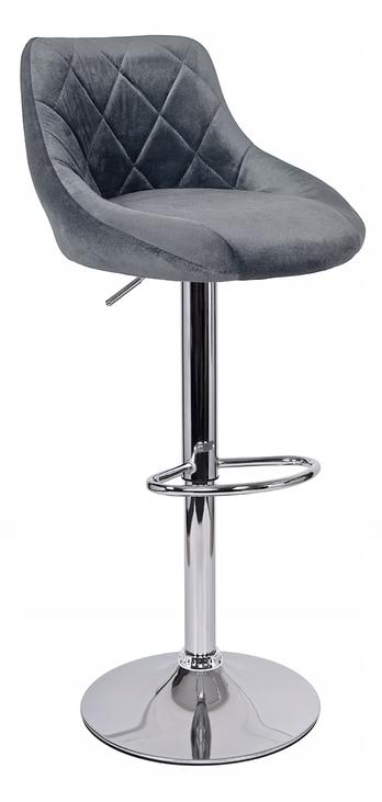 Барный стул со спинкой Bonro B-074 велюр Серый с черным основанием (42400302)