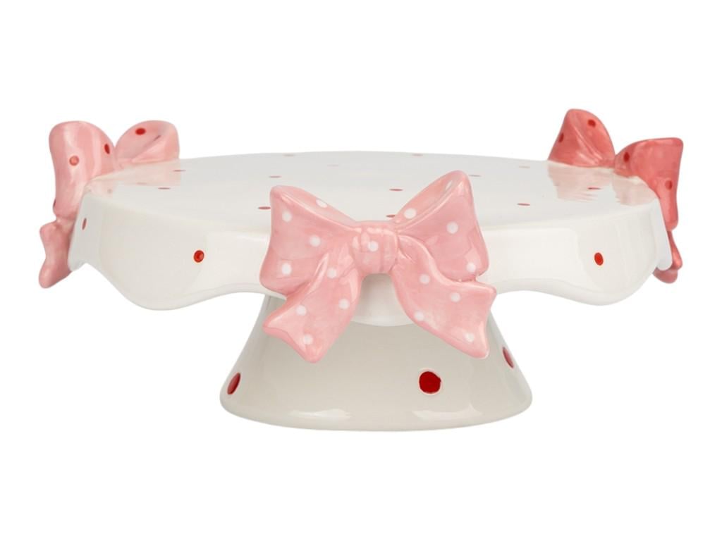 Подставка для торта Бантики из керамики 20 см Белый с розовым (150-81-6037-017.1)