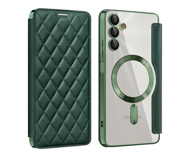Чехол книжка Lingge Glass для Samsung Galaxy S24 FE с магнитным кольцом Зеленый