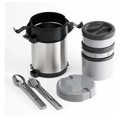 Термос пищевой Bohmann для еды с 3-мя контейнерами и вилками/ложка из нержавеющей стали
