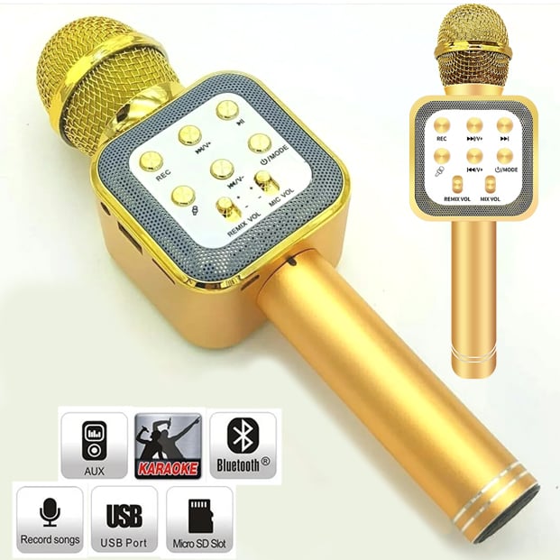 Беспроводной портативный Bluetooth микрофон караоке Wster WS-1818 Gold - фото 3