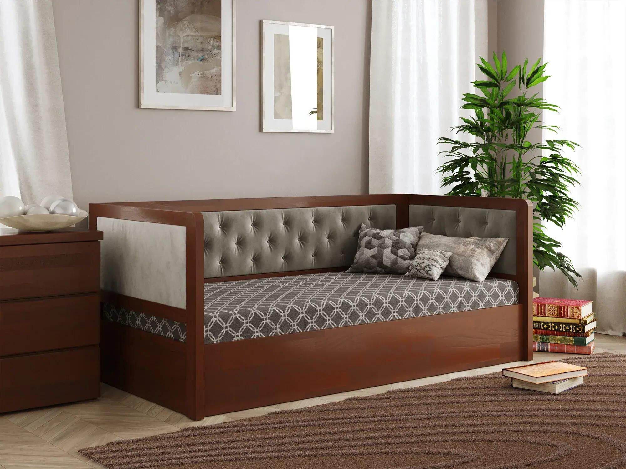 Кровать подростковая Arbor Drev Немо Люкс М с подъемным механизмом и ламелями сосна Лагуна 90х200 см Яблоня Локарно/Серо-бежевый (51523)