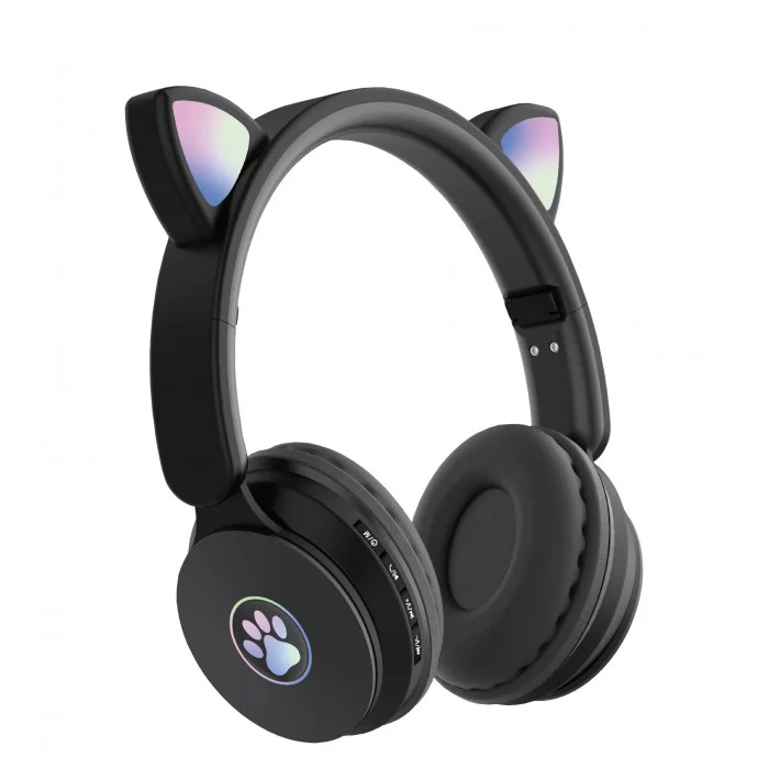 Наушники беспроводные ST77 LED с кошачьими ушками Черный