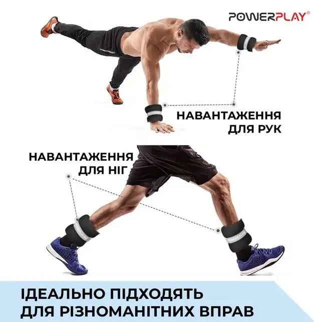 Утяжелители-манжеты для ног и рук PowerPlay PP-4349 Ankle/Wrist Weights 2 шт. 1 кг Черный (PP_4349_Black_1) - фото 2 Утяжелители-манжеты для ног и рук PowerPlay PP-4349 Ankle/Wrist Weights 2 шт. 1 кг Черный (PP_4349_Black_1) - фото 2