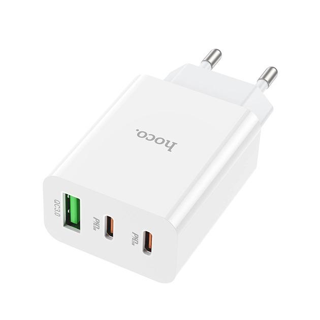 Устройство сетевое зарядное Hoco C99A PD20W QC3.0 1 USB/2Type-C/3A с кабелем для зарядки USB/Type-C Белый - фото 5