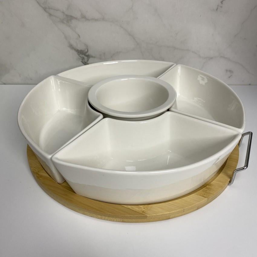 Менажниця на підставці Interos PJ02040 5-ти секційна порцелянова 29 см (2026410323) - фото 2 Менажниця на підставці Interos PJ02040 5-ти секційна порцелянова 29 см (2026410323) - фото 2