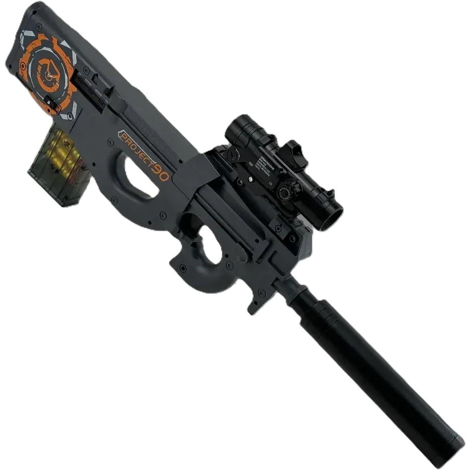 Игрушечный пистолет-автомат на мягких шарах EVA с глушителем оптическим прицелом 70 см Серый (P90) Игрушечный пистолет-автомат на мягких шарах EVA с глушителем оптическим прицелом 70 см Серый (P90)