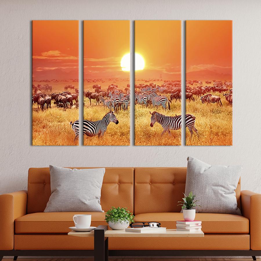 Модульная картина на холсте Полиптих Антилопы гну и зебры 209x133 см (190-41)