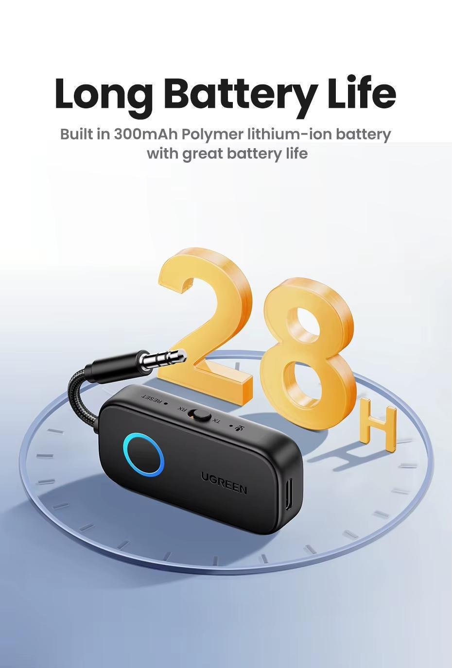Адаптер UGREEN Bluetooth 5.2 3,5 мм AUX 28 годин роботи Чорний (35222) - фото 3 Адаптер UGREEN Bluetooth 5.2 3,5 мм AUX 28 годин роботи Чорний (35222) - фото 3