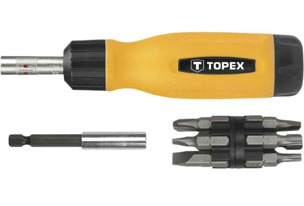 Отвертка Topex SL/PH/PZ/Torx держатель 1/4" в наборе 14 шт. (39D518)