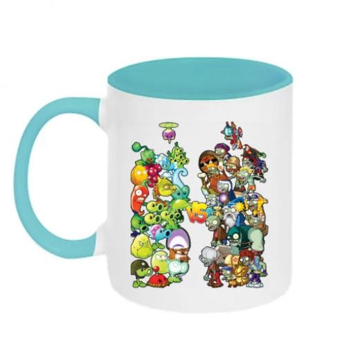 Кружка двухцветная Plants vs Zombies 320 мл Белый с бирюзовым (13075613-64-183615)