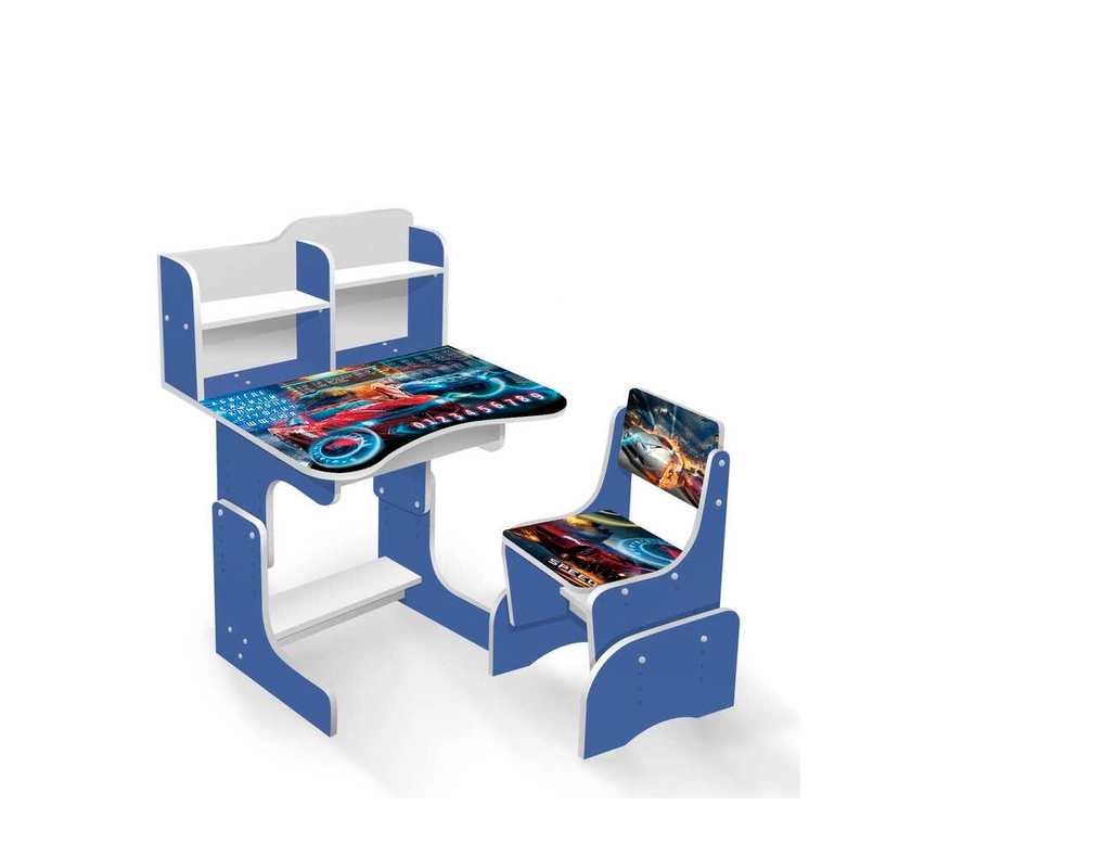 Парта шкільна зі стільчиком Машини ЛДСП Синій (63-75-ПШ 040 1)