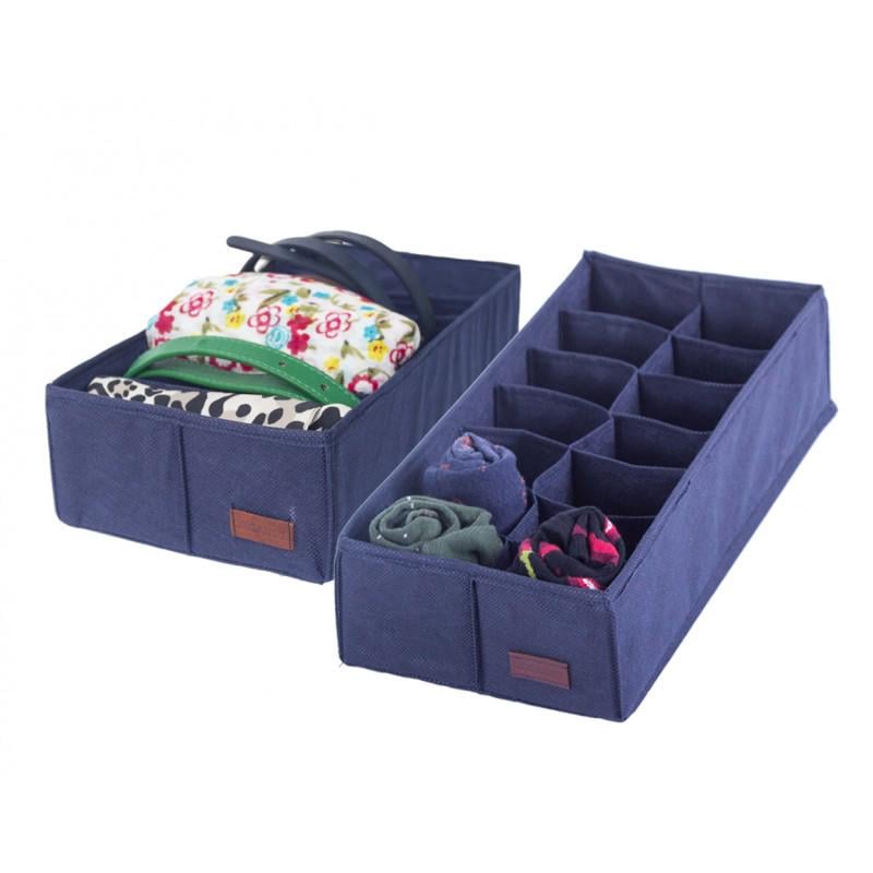 Набор текстильных органайзеров S для носков и белья 35х17х8 см 2 шт. Синий (OGR46)