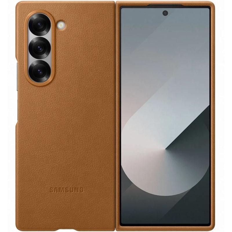 Противоударный кожаный чехол Leather Case (AAA) для Samsung Galaxy Z Fold6 Brown