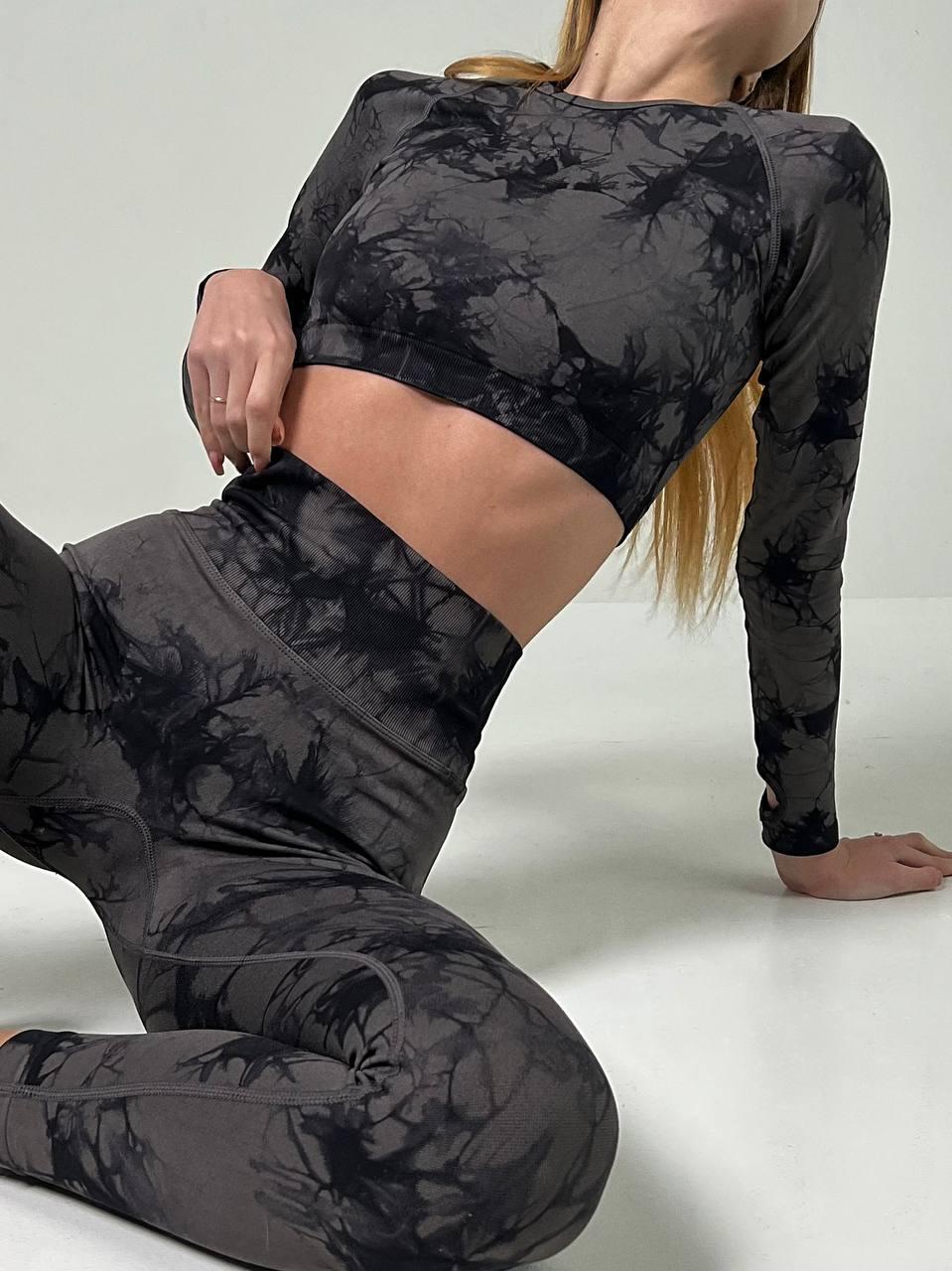 Рашгард з мармуровим принтом L Чорний (XR05L) - фото 3