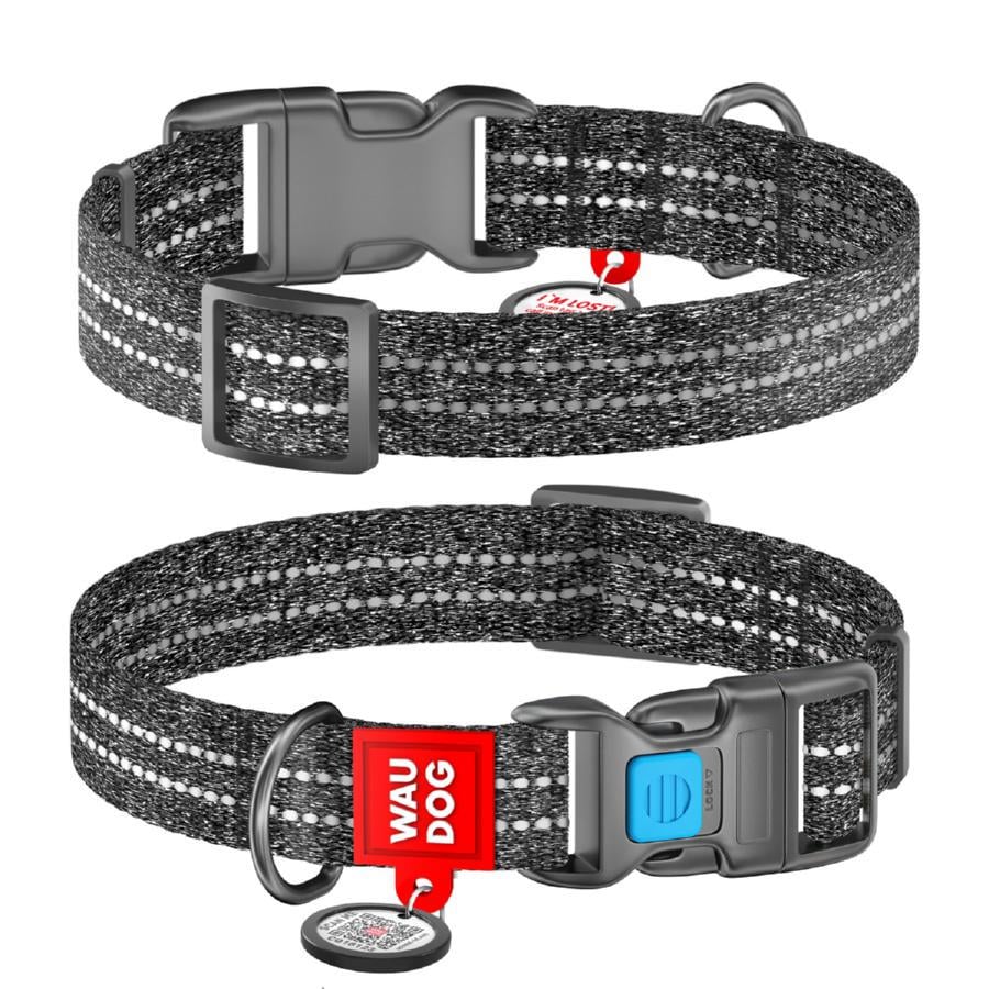 Ошейник для собак из восстановленного хлопка Waudog Re-cotton с QR паспортом светоотражающий пластиковый фастекс S 15 мм 23-35 см