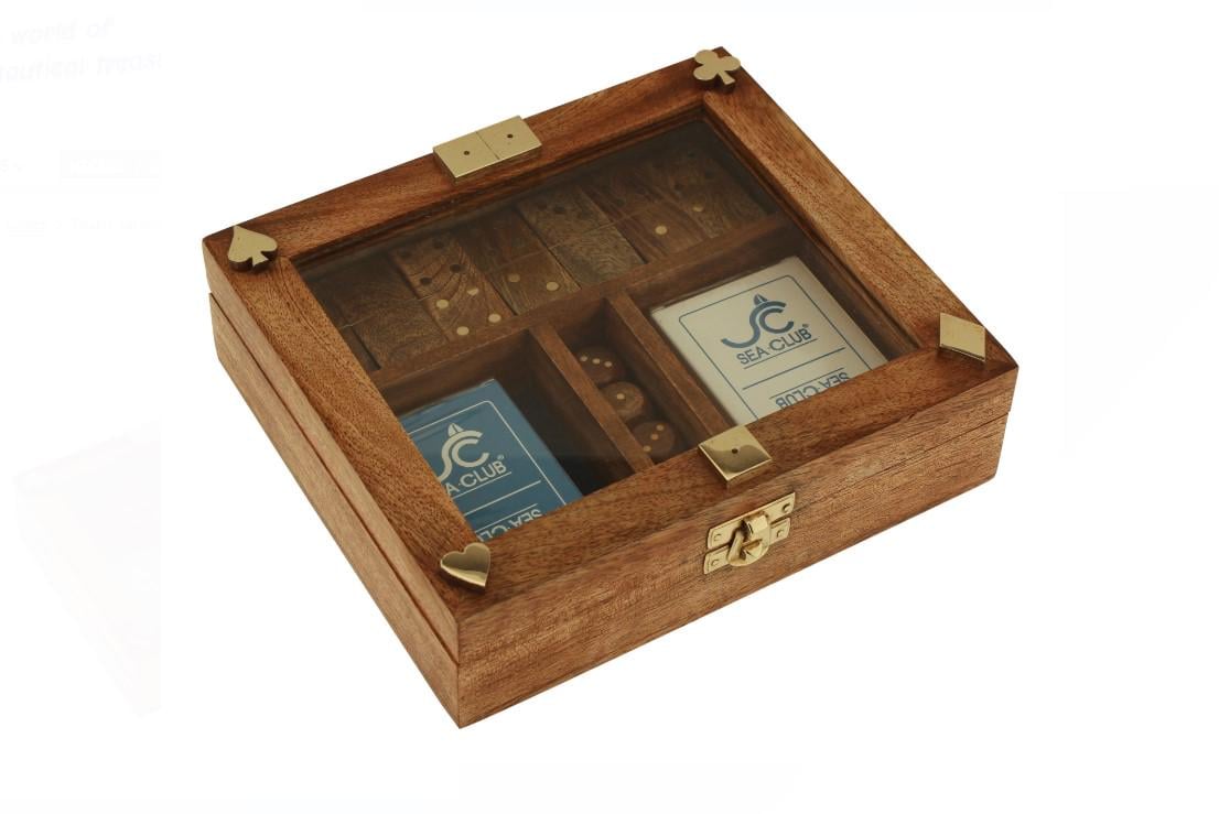 Набір настільних ігор Sea Club 2 колоди карт доміно та гральні кубики 20x17,5x6 см (8003.V)