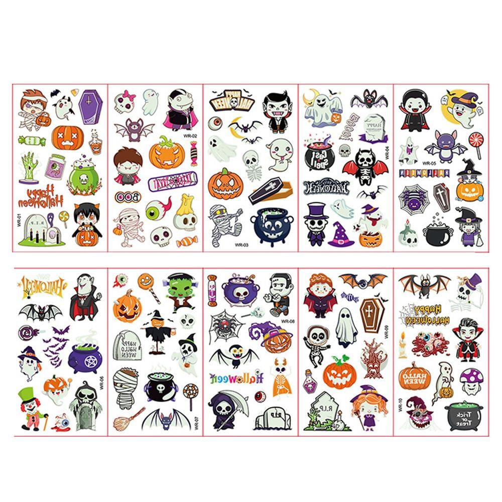 Светящиеся тату Хэллоуин 10 листов