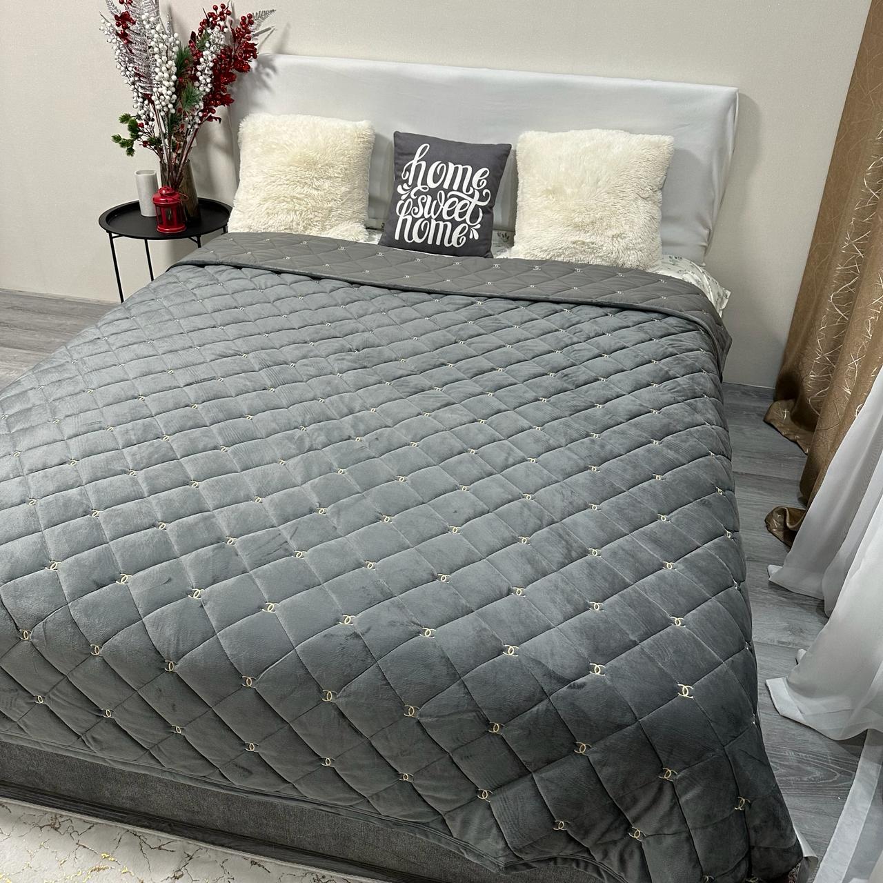 Покривало на ліжко велюрове полуторне 150x210 см Графітовий (28821669) - фото 5