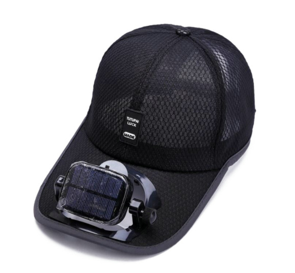 Летняя бейсболка унисекс SUNROZ Solar Cooling Fan Cap мини вентилятором на солнечной батарее Черный (SUN7335)