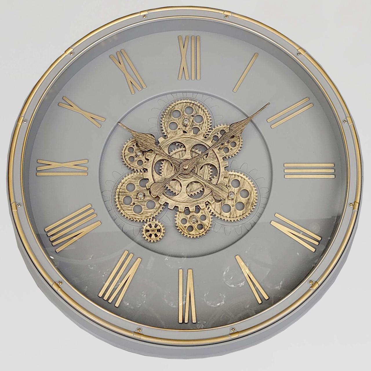 Годинник настінний безшумний OV-0086 50,5 см з відкритим механізмом шестернями колещатками під старовину (2861666981)