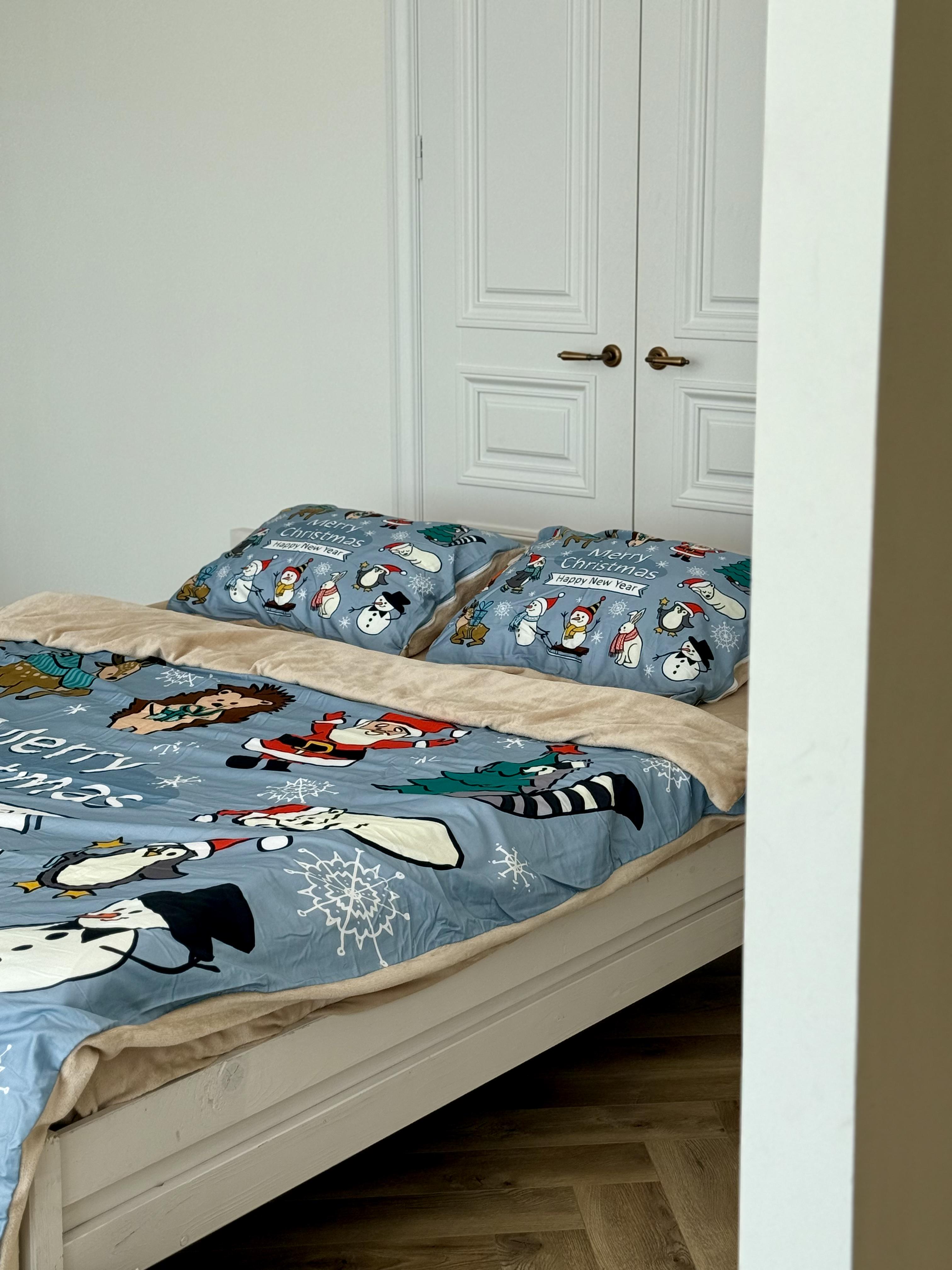 Комплект постельного белья Зимняя Сказка плюш/сатин полуторный/наволочки 50х70 см (9024) - фото 5 Комплект постельного белья Зимняя Сказка плюш/сатин полуторный/наволочки 50х70 см (9024) - фото 5