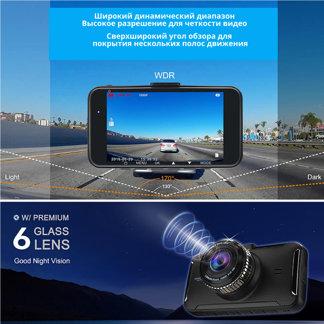 Видеорегистратор FULL HD 1080P Sunway с водонепроницаемой задней камерой Black - фото 4