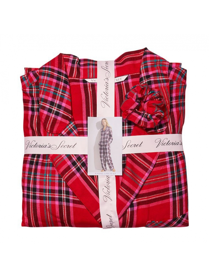 Піжама жіноча Victoria's Secret Flannel Long Pajama Set фланелева в клітинку L Червоний (15350977) - фото 4