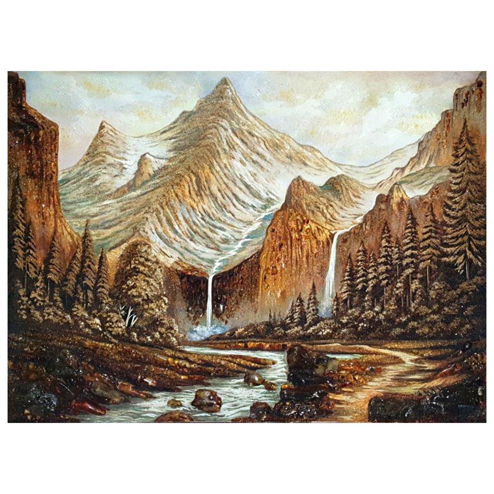 Картина Горная долина из янтаря 20х30 см (К0173-20х30)