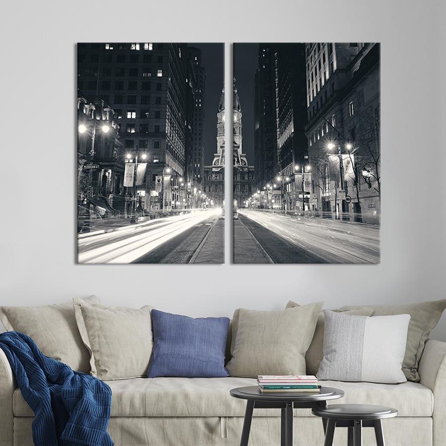 Настенный декор диптих картина на холсте для интерьера Большая городская улица 111x81 см (380-2)