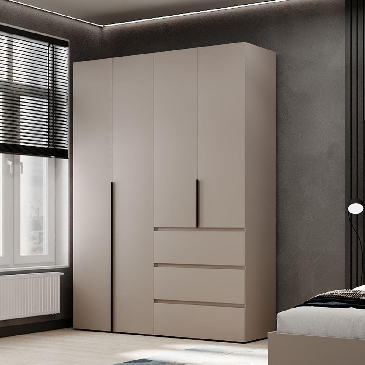 Шкаф распашный AiH Light №5 4-дверный с полками/ящиками и штангой для одежды 160x220x50 см Кашемир (LTK0514000000)