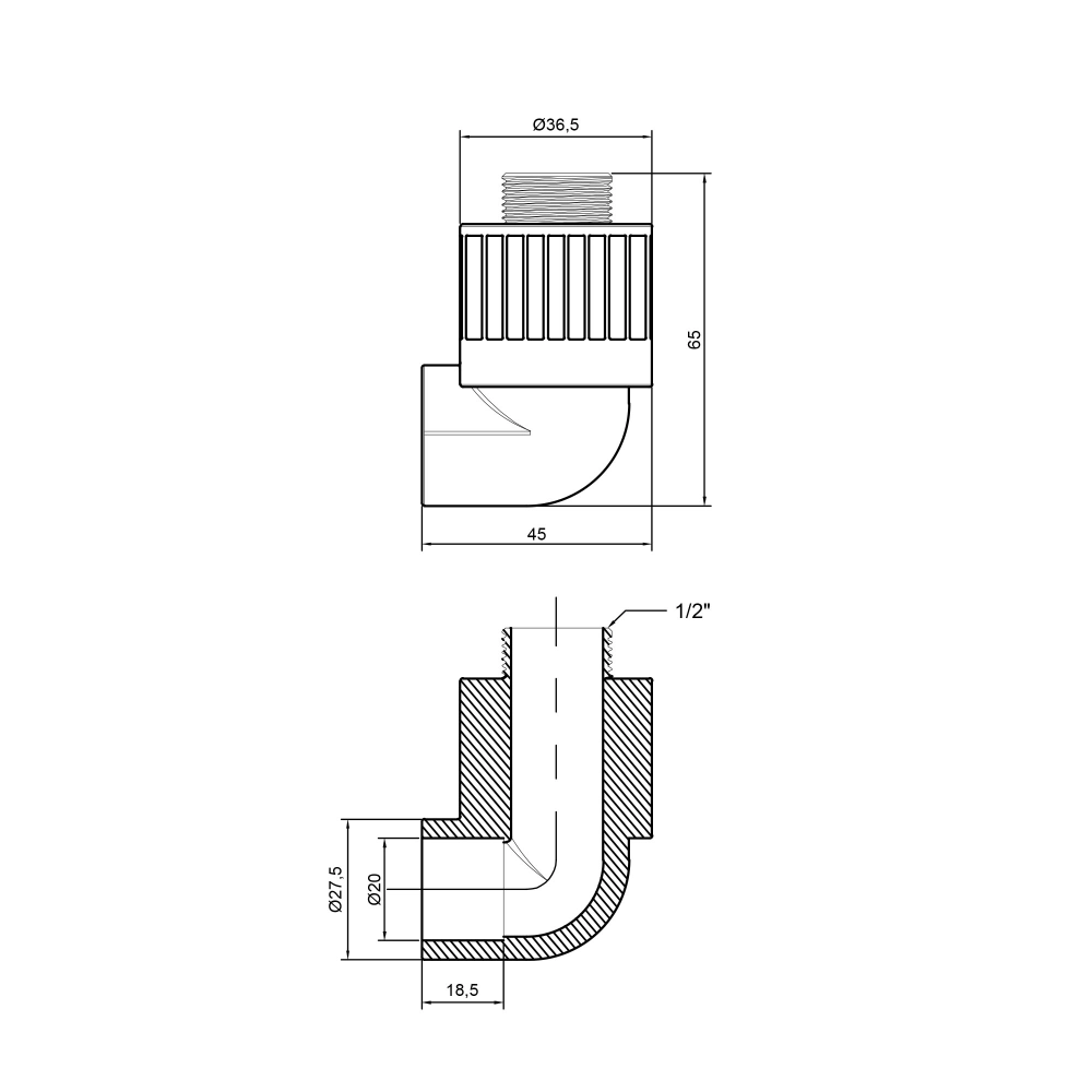 Уголок PPR Thermo Alliance 90° 20х1/2" наружная для полипропиленовых труб (FRRS00029420) - фото 2