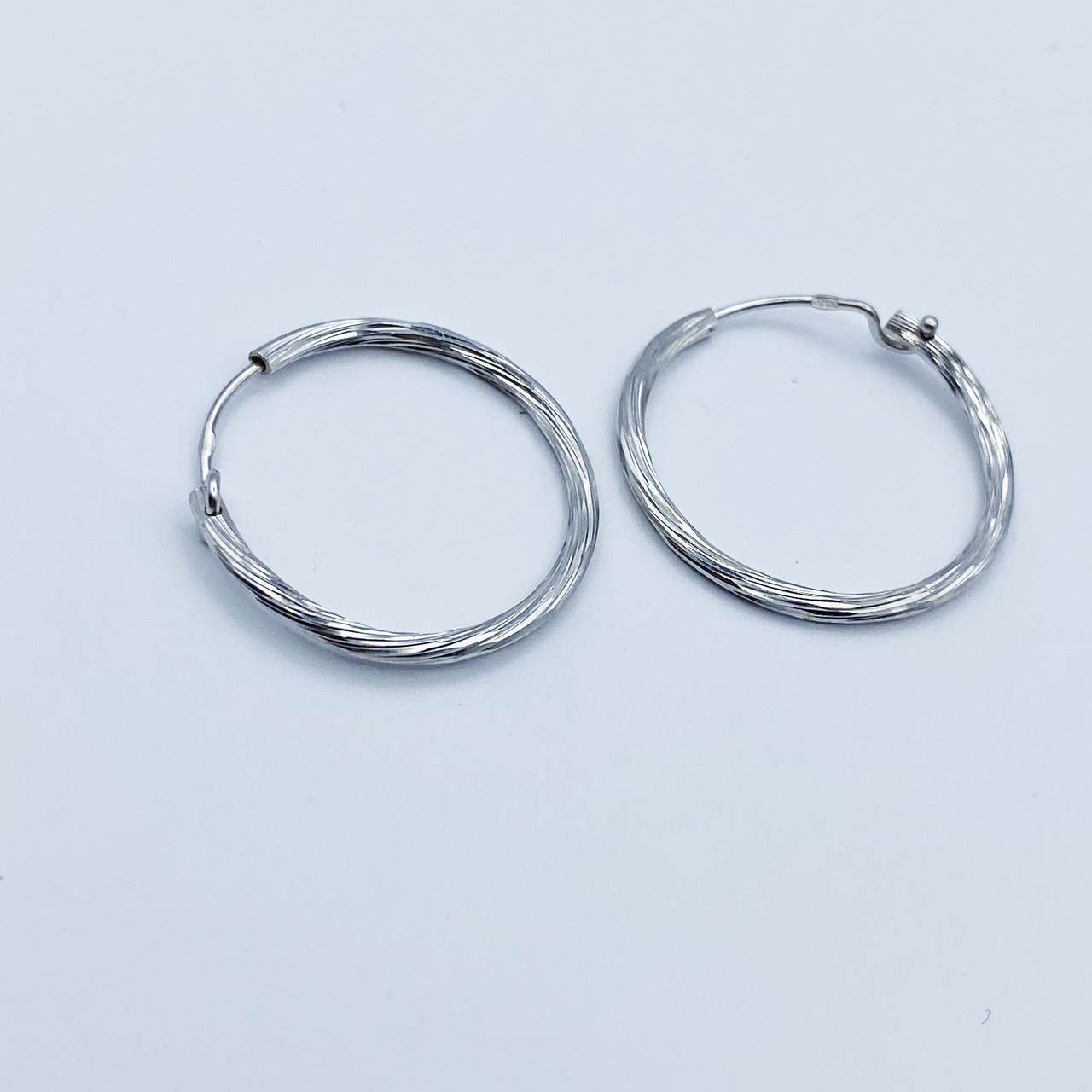 Серьги-кольца серебряные с алмазной гранью d 25 мм 2,1 г (2091222382)