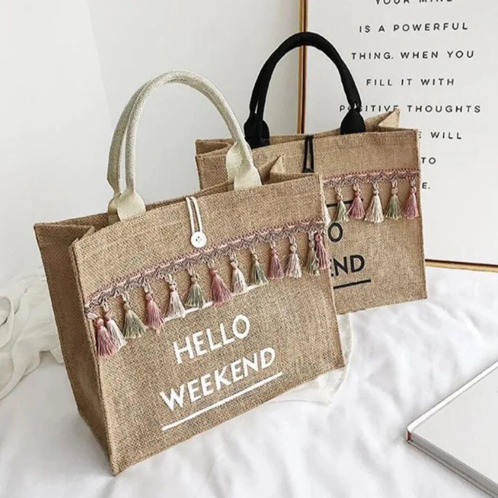 Сумка пляжна з ручками та китицями Hello weekend Білий (00166) - фото 3 Сумка пляжна з ручками та китицями Hello weekend Білий (00166) - фото 3