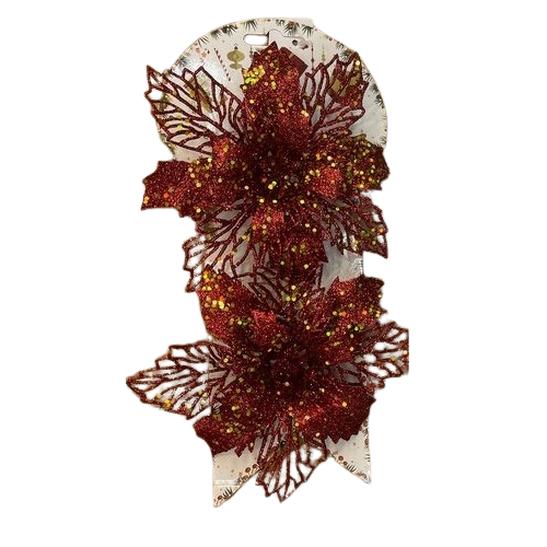 Декор праздничный Stenson M48165 Цветы новогодняя композиция 17 см 2 шт. (581736)