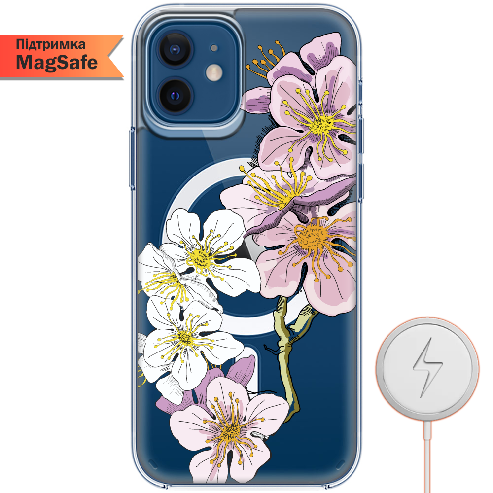 Чехол BoxFace iPhone 12 mini Cherry Blossom Прозрачный силикон с поддержкой MageSafe (41084-cc4-41496)