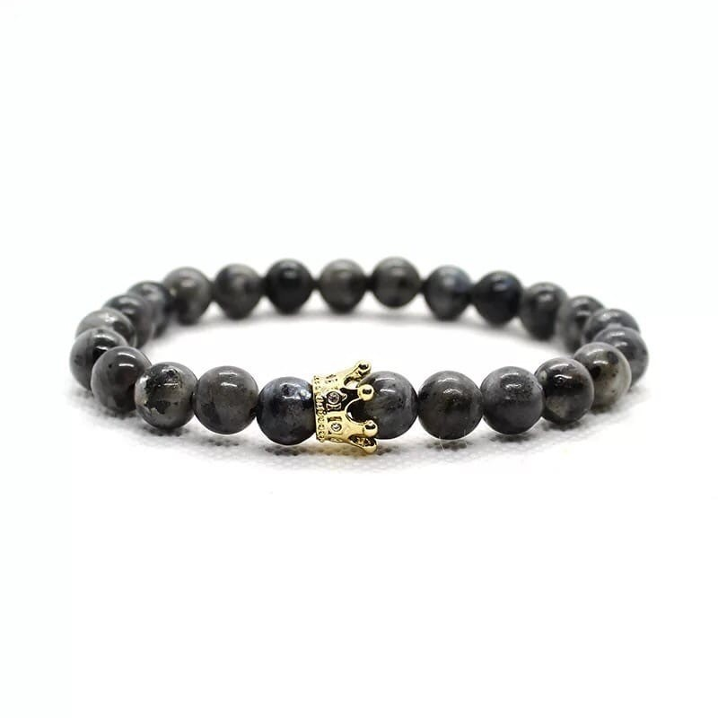 Браслет из лабрадорита с короной р. 14 Золотой/Черный (30028)