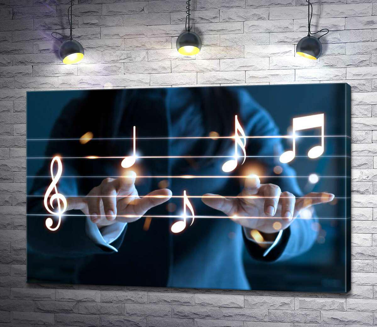 Картина ArtPoster Человек создает музыку на золотом нотном стане 100x67 см Модуль №1 (003412)